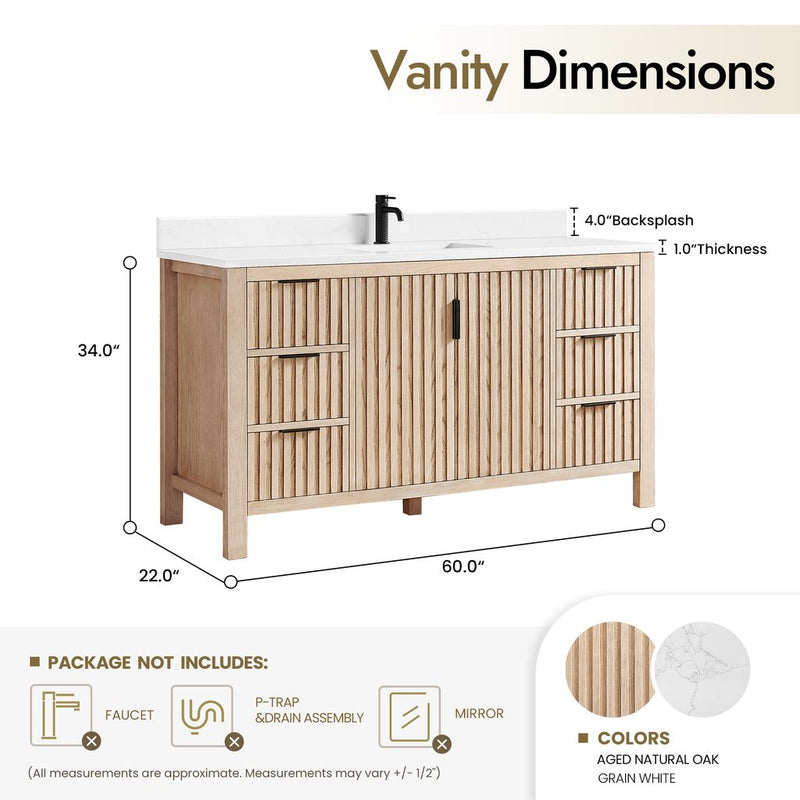 Vinnova 704260-AN-GW Shenzhen 60" Single Sink Bath Vanity in Aged Natural Oak