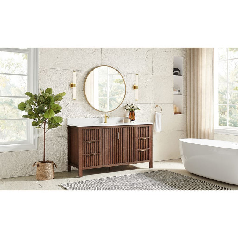 Vinnova 704260-AD-GW Shenzhen 60" Single Sink Bath Vanity in Aged Dark Brown Oak