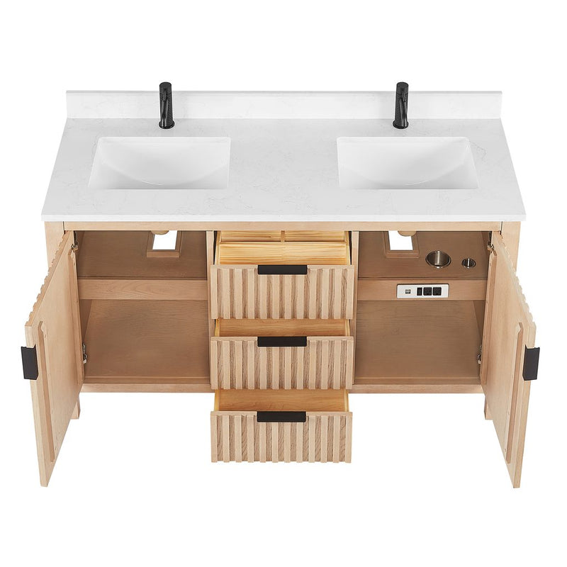 Vinnova 704260M-AN-GW Shenzhen 60M" Double Sink Bath Vanity in Aged Natural Oak