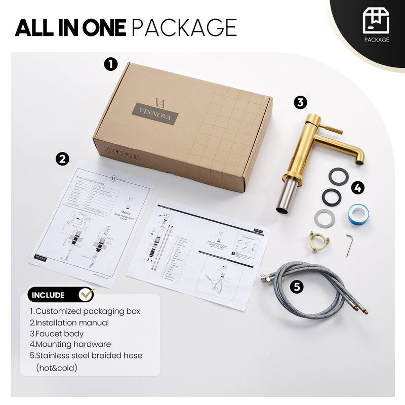 Vinnova 117112-BAF-BG Mexico Single Handle Brushed Gold Bathroom Faucet