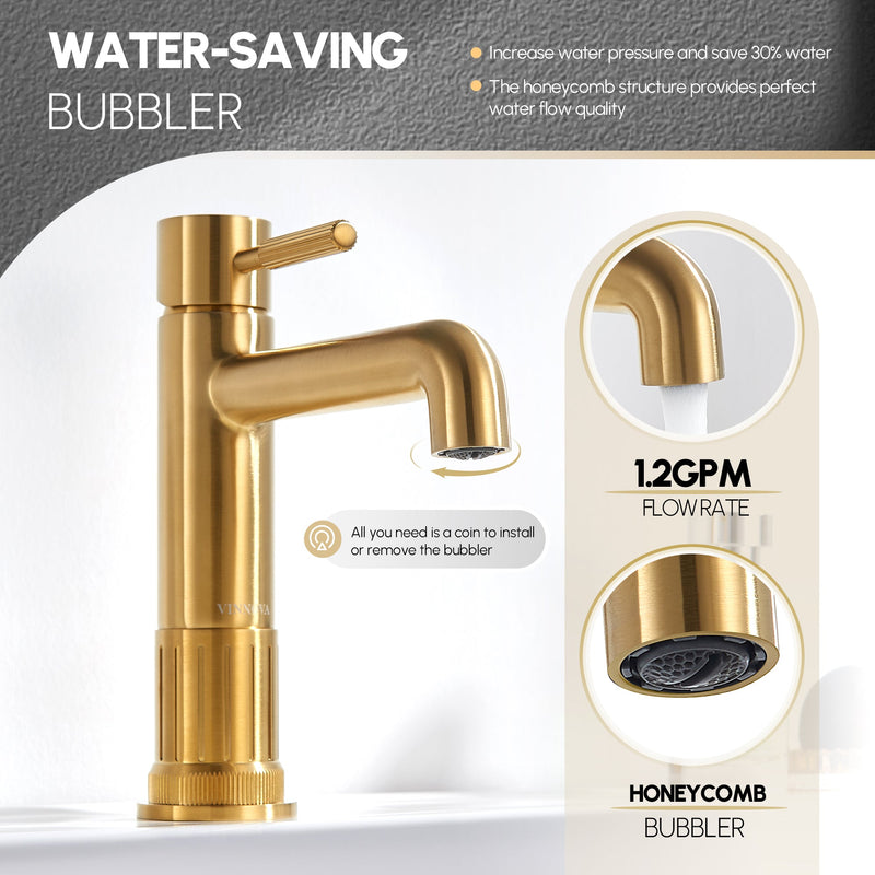 Vinnova 117112-BAF-BG Mexico Single Handle Brushed Gold Bathroom Faucet