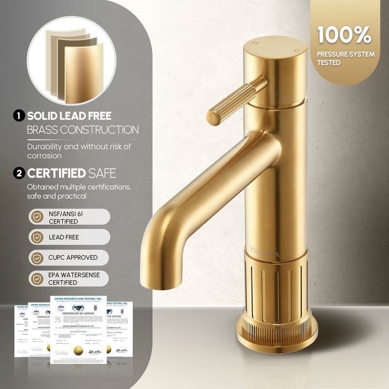 Vinnova 117112-BAF-BG Mexico Single Handle Brushed Gold Bathroom Faucet