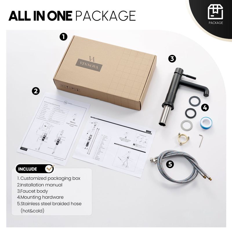 Vinnova 117112-BAF-MB Mexico Single Handle Matte Black Bathroom Faucet