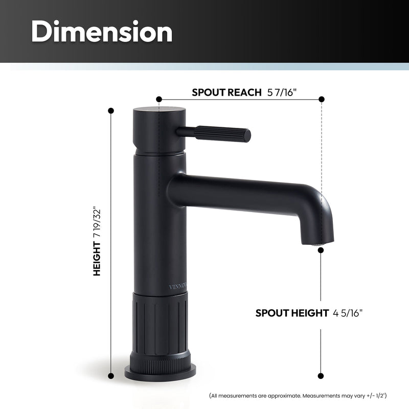Vinnova 117112-BAF-MB Mexico Single Handle Matte Black Bathroom Faucet