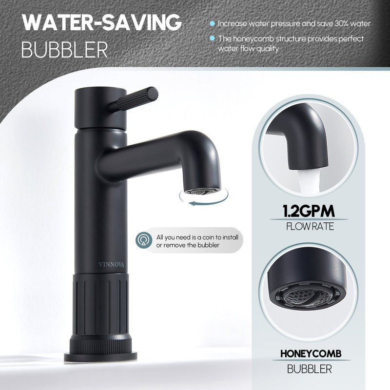 Vinnova 117112-BAF-MB Mexico Single Handle Matte Black Bathroom Faucet