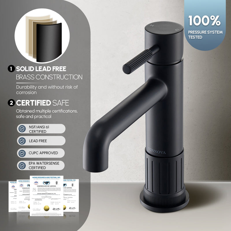 Vinnova 117112-BAF-MB Mexico Single Handle Matte Black Bathroom Faucet