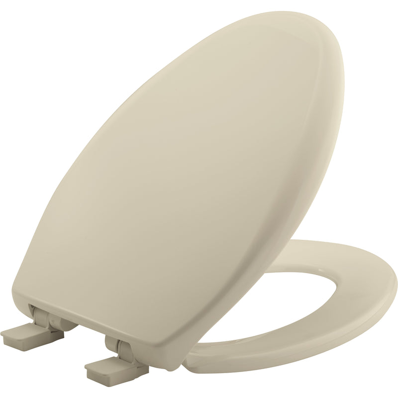 Bemis Elongated Plastic Toilet Seat in Bone with STA-TITE, Easy-Clean & Change, Whisper-Close, Precision Seat Fit Adjustable Hinge and Super Grip Bumpers