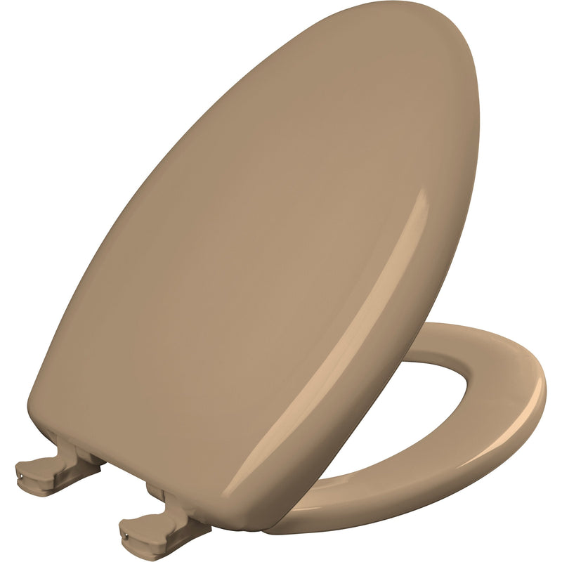 Bemis Elongated Plastic Toilet Seat in Sand with Sta-Tite, Easy-Clean & Change and Whisper-Close Hinge
