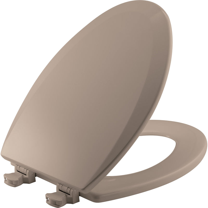 Bemis Elongated Enameled Wood Toilet Seat in Fawn Beige with Easy-Clean & Change Hinge