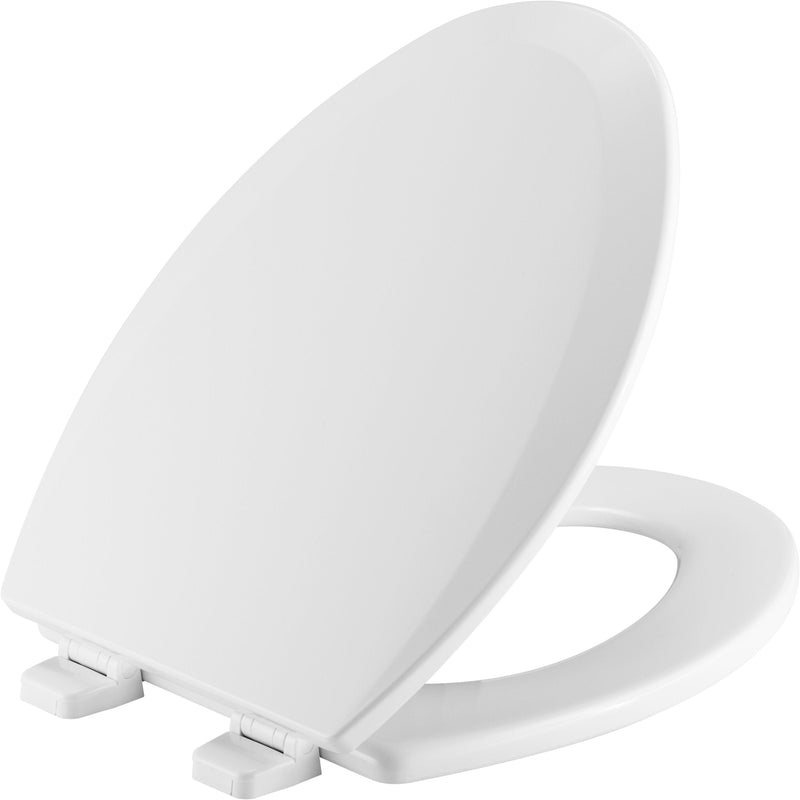 Bemis Elongated Enameled Wood Toilet Seat in White with Top-Tite STA-TITE and Precision Seat Fit Adjustable Hinge