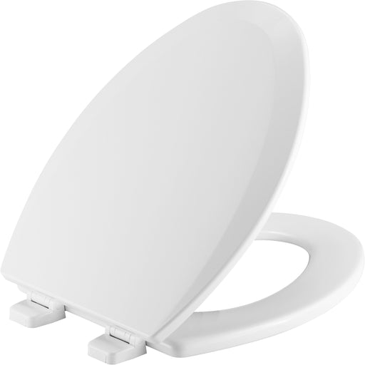 Bemis Round Enameled Wood Toilet Seat in White with Top-Tite STA-TITE and Precision Seat Fit Adjustable Hinge