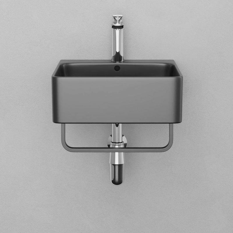 16" Fonzo Wall-Mount Black Vitreous China Sink with Black Powdercoat Steel Towel Bar