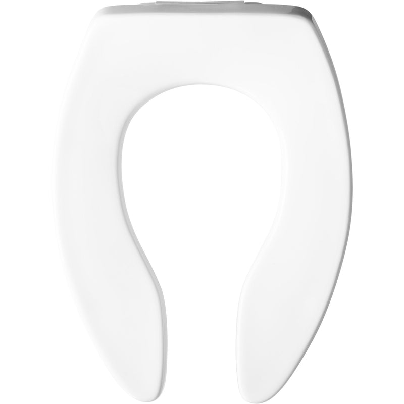 Bemis Elongated Open Front Less Cover Commercial Plastic Toilet Seat in White with Stay·Tite® Commercial Fastening System™ and Check Hinges
