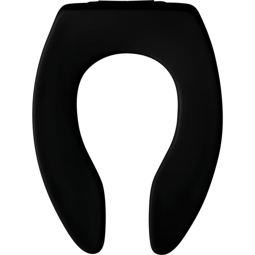 Bemis Elongated Open Front Less Cover Commercial Plastic Toilet Seat in Black with Sta-Tite Self-Sustaining Check Hinge