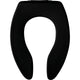 Bemis Elongated Open Front Less Cover Commercial Plastic Toilet Seat in Black with Sta-Tite Self-Sustaining Check Hinge