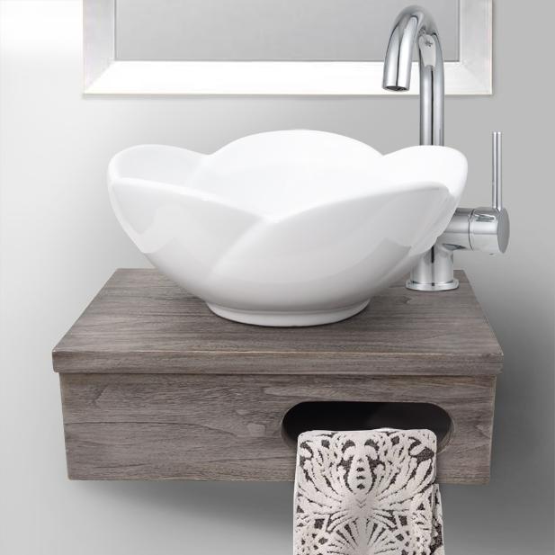 18" Thaxton Teak Wall-Mount Vessel Vanity with Towel Bar - Gray Wash