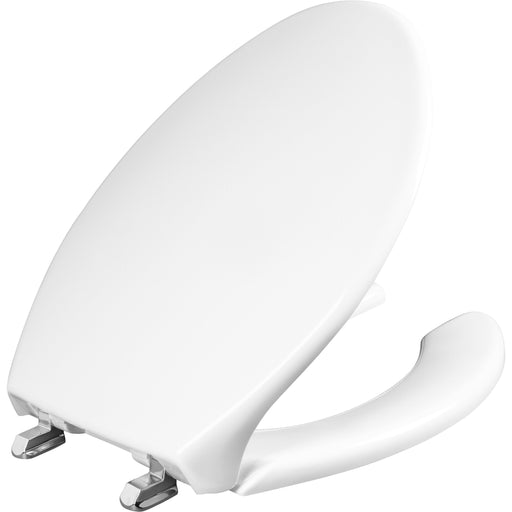Bemis Elongated Commercial Plastic Open Front With Cover Toilet Seat with Self-Sustaining Stainless Steel Hinges in White Featuring Stay·Tite® Commercial Fastening System™ and DuraGuard®