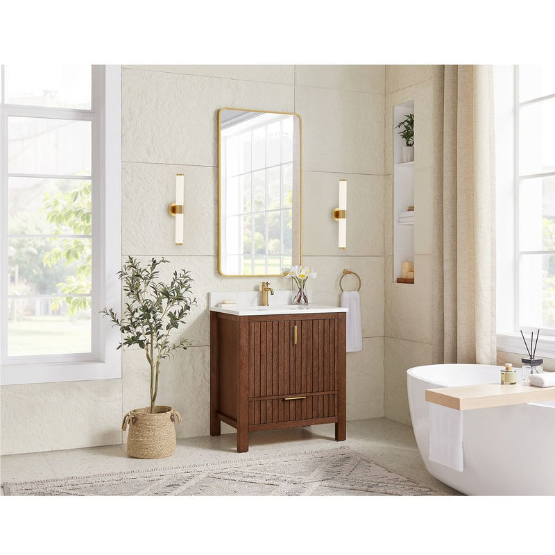 Vinnova 704230-AD-GW Shenzhen 30" Single Sink Bath Vanity in Aged Dark Brown Oak