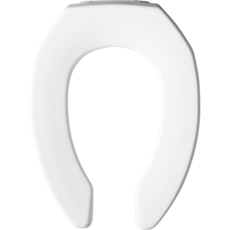 Bemis Elongated Open Front Less Cover Commercial Plastic Toilet Seat in White with STA-TITE Check Hinge and DuraGuard