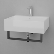 22" Amma Wall-Mount Vitreous China Sink with Black Powdercoat Steel Towel Bar