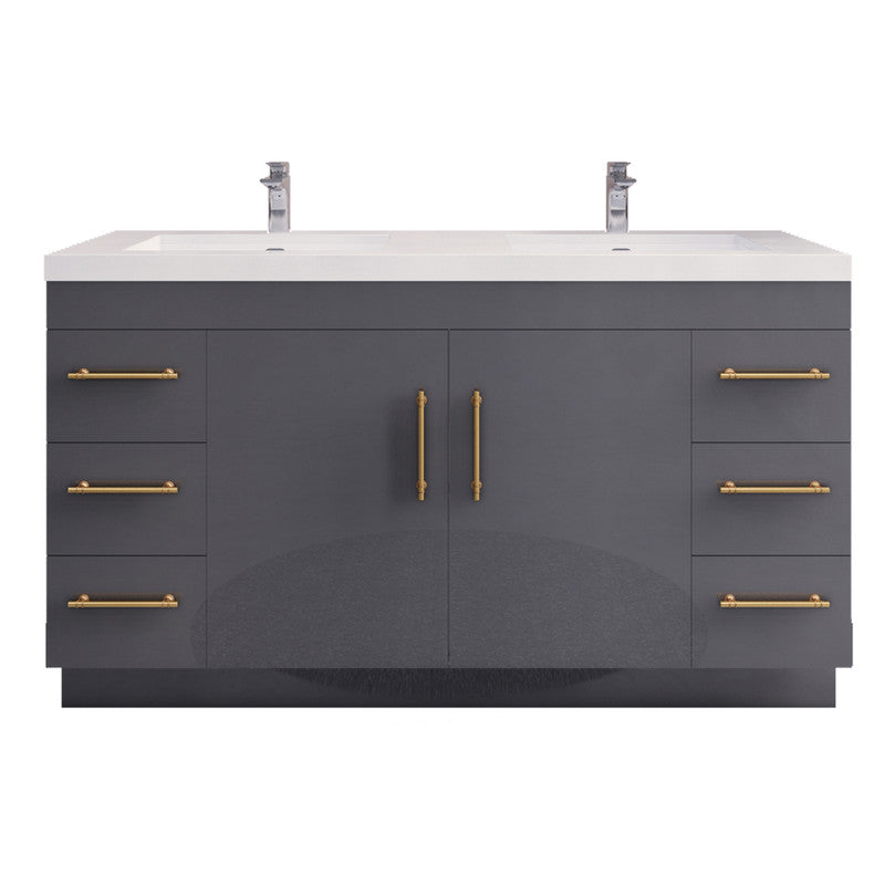 Moreno Bath ELSA60DFS Elsa 60" Freestanding Bathroom Vanity With Reinforced Acrylic Double Sink Top