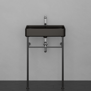 24" Arminto Black Vitreous China Console Bathroom Sink with Black Powdercoat Steel Stand