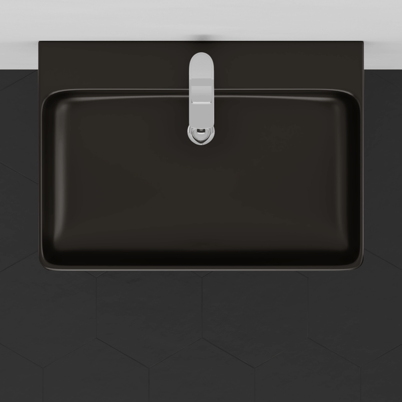 24" Arminto Black Vitreous China Console Bathroom Sink with Black Powdercoat Steel Stand