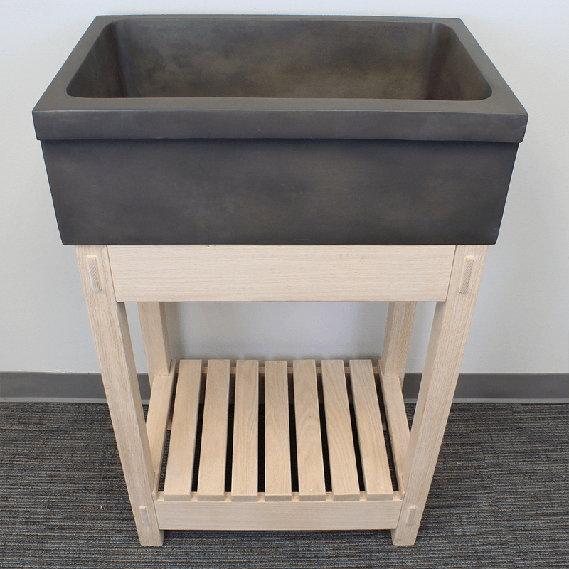 24" Ramis Cast Concrete Smooth Apron Single-Bowl Farmhouse Sink with Top Lip - Dusk Grey - Wooden Vanity Unit - view 4