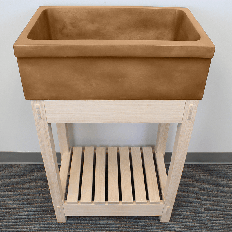 24" Ramis Cast Concrete Smooth Apron Single-Bowl Farmhouse Sink with Top Lip - Vintage Brown - Wooden Vanity - view 4