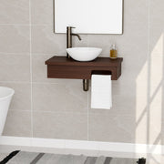 24" Thaxton Teak Wall-Mount Vessel Vanity with Towel Bar - Dark Antique