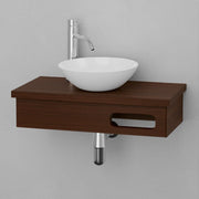 24" Thaxton Teak Wall-Mount Vessel Vanity with Towel Bar - Dark Antique
