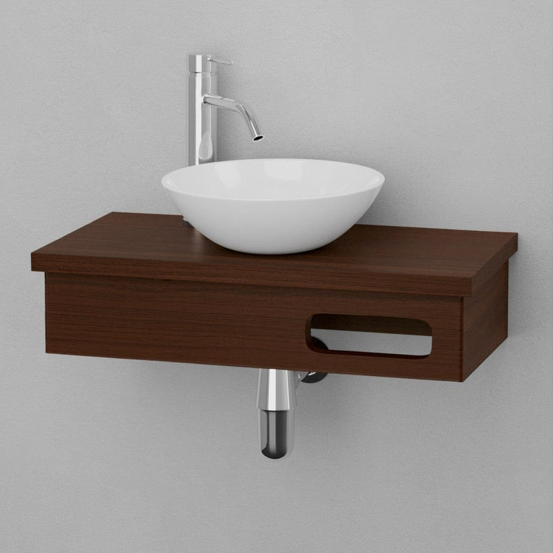 24" Thaxton Teak Wall-Mount Vessel Vanity with Towel Bar - Dark Antique