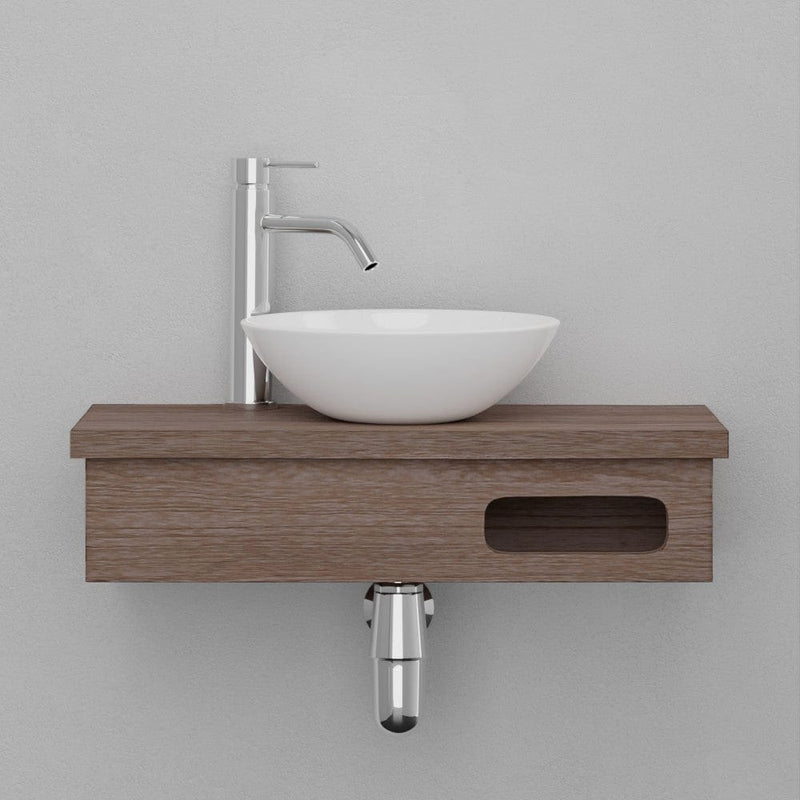 24" Thaxton Teak Wall-Mount Vessel Vanity with Towel Bar - Whitewash