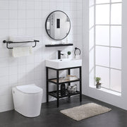 24" Walster Vitreous China Console Sink with Black Powdercoat Steel Stand and Shelves