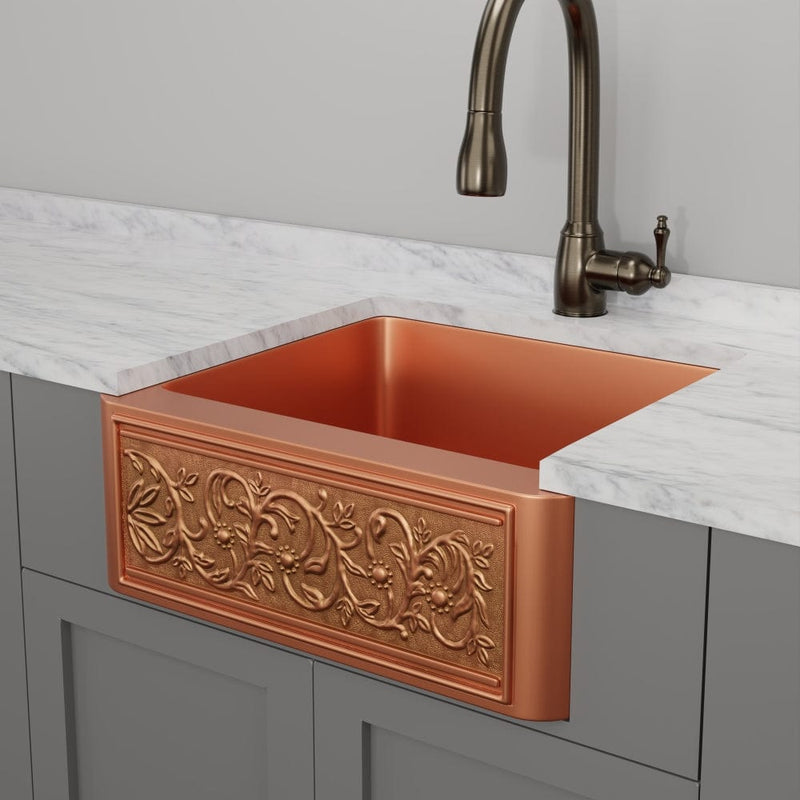 25" Ashland Copper Vine Design Single-Bowl Farmhouse Sink