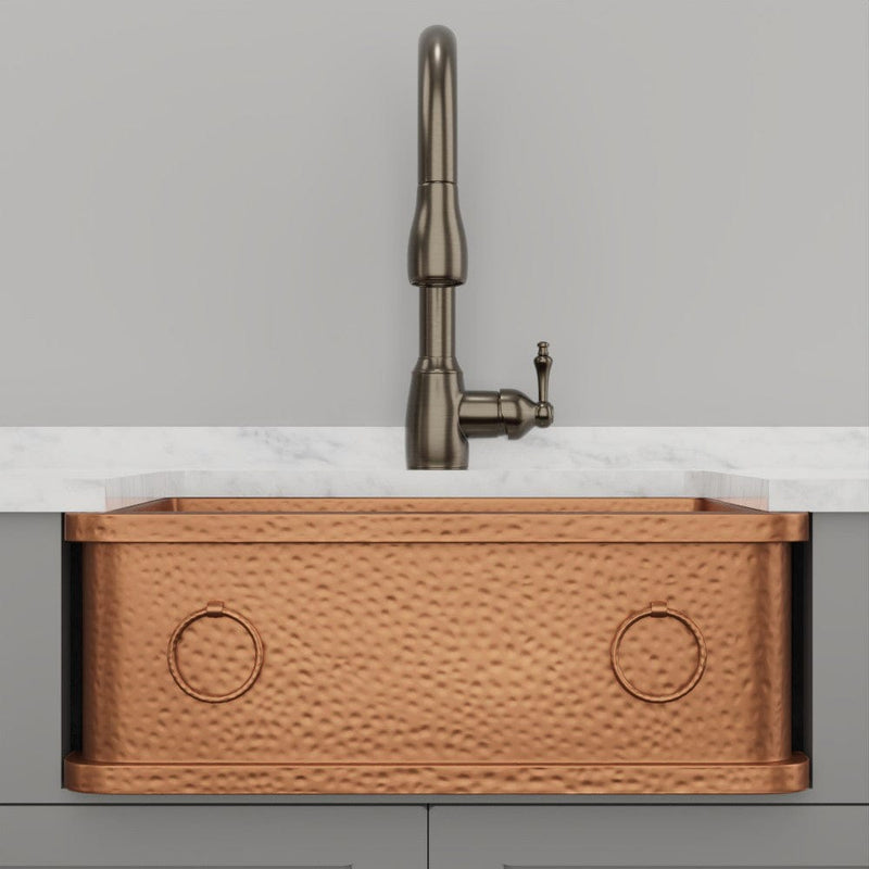 25" Galor Copper Single-Bowl Farmhouse Sink with Rings