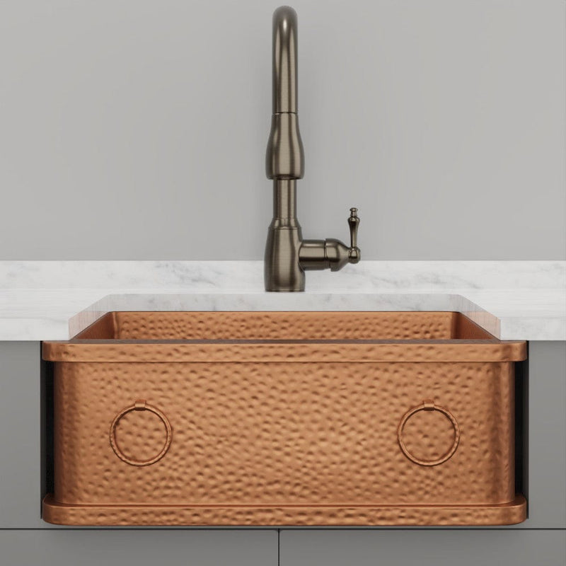 25" Galor Copper Single-Bowl Farmhouse Sink with Rings