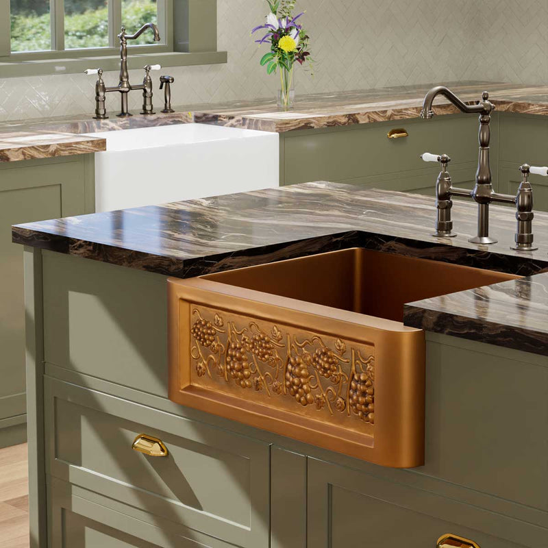 25" Lynn Copper Grape Design Single-Bowl Farmhouse Sink