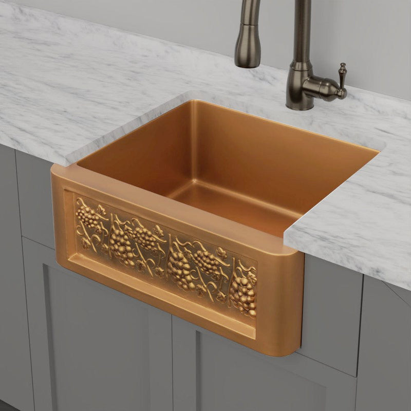25" Lynn Copper Grape Design Single-Bowl Farmhouse Sink