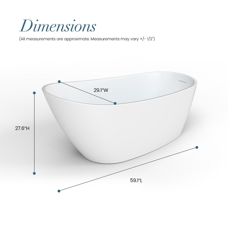 Vinnova 268059-BAT-WH Vinnova Lahore 59.1" x 29.1" Soaking Bathtub