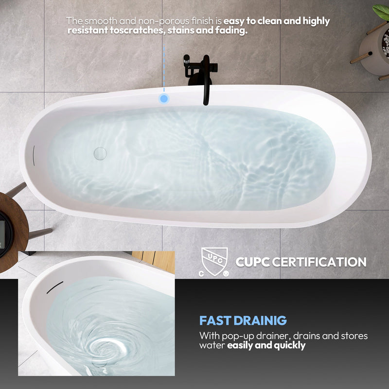 Vinnova 268067-BAT-WH Vinnova Lahore 66.9" x 29.1" Soaking Bathtub