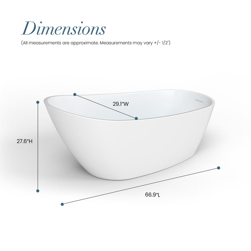 Vinnova 268067-BAT-WH Vinnova Lahore 66.9" x 29.1" Soaking Bathtub