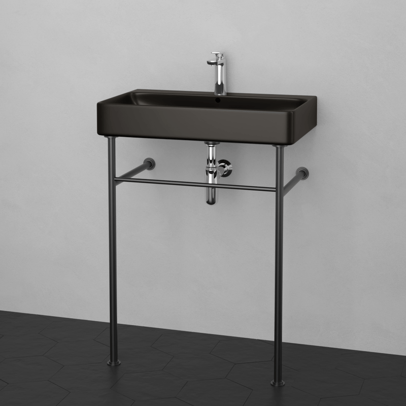 28" Kemmerer Black Vitreous China Console Bathroom Sink with Black Powdercoat Steel Stand