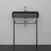 28" Kemmerer Black Vitreous China Console Bathroom Sink with Black Powdercoat Steel Stand