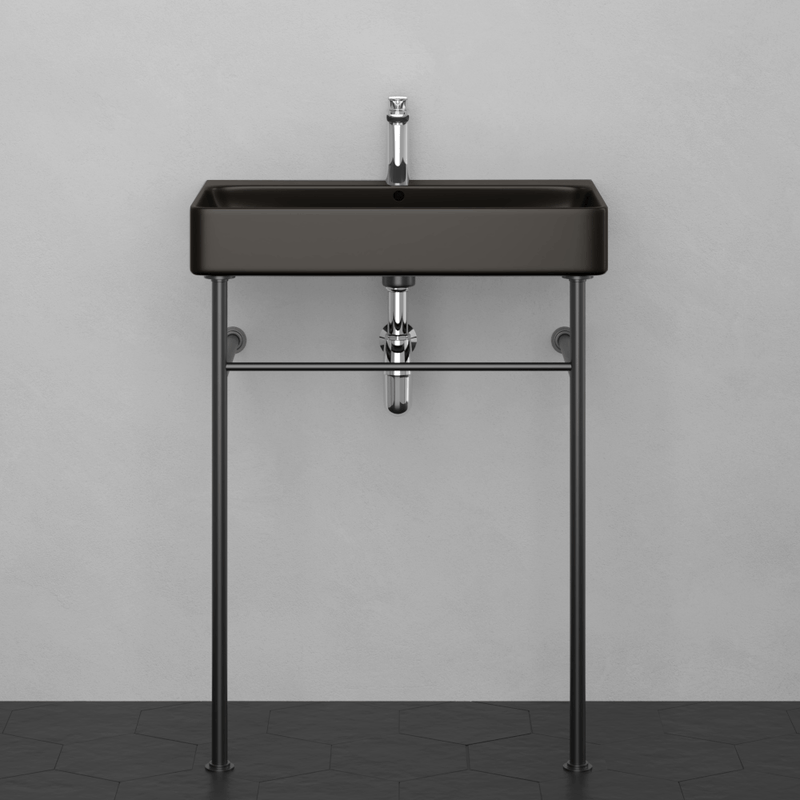 28" Kemmerer Black Vitreous China Console Bathroom Sink with Black Powdercoat Steel Stand