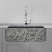 30" Buford Polished Black Granite Single-Bowl Farmhouse Sink - Chiseled Apron