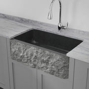 30" Buford Polished Black Granite Single-Bowl Farmhouse Sink - Chiseled Apron