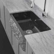 30" Buford Polished Black Granite Single-Bowl Farmhouse Sink - Chiseled Apron