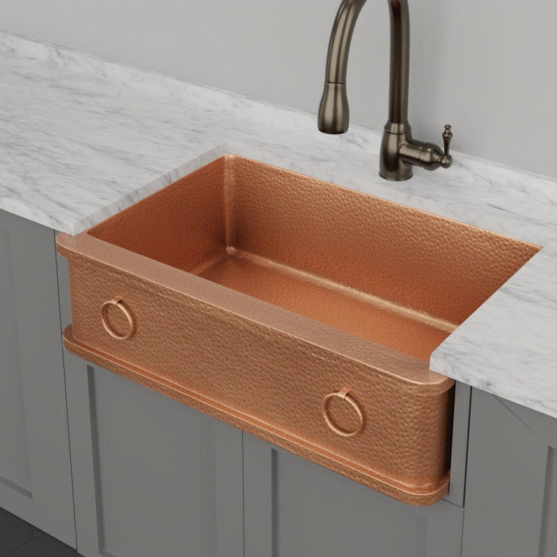 30" Galor Copper Single-Bowl Farmhouse Sink with Rings
