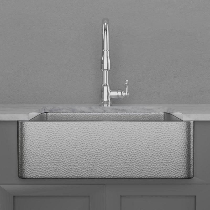 30" Glenmore Stainless Steel Farmhouse Sink - Matte Hammered Steel